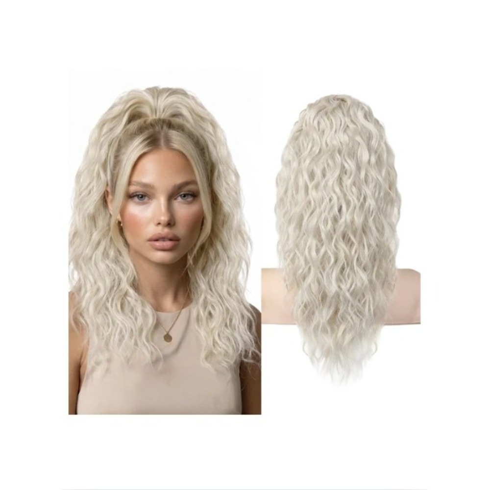 REECHO 18 Inch Curly Claw Ponytail Extension Platinum Blonde Synthetic 160g